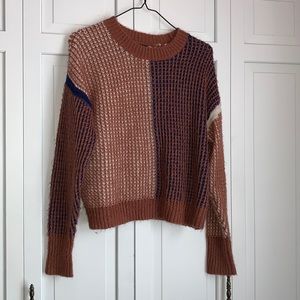 Color Block Crochet Cropped Sweater